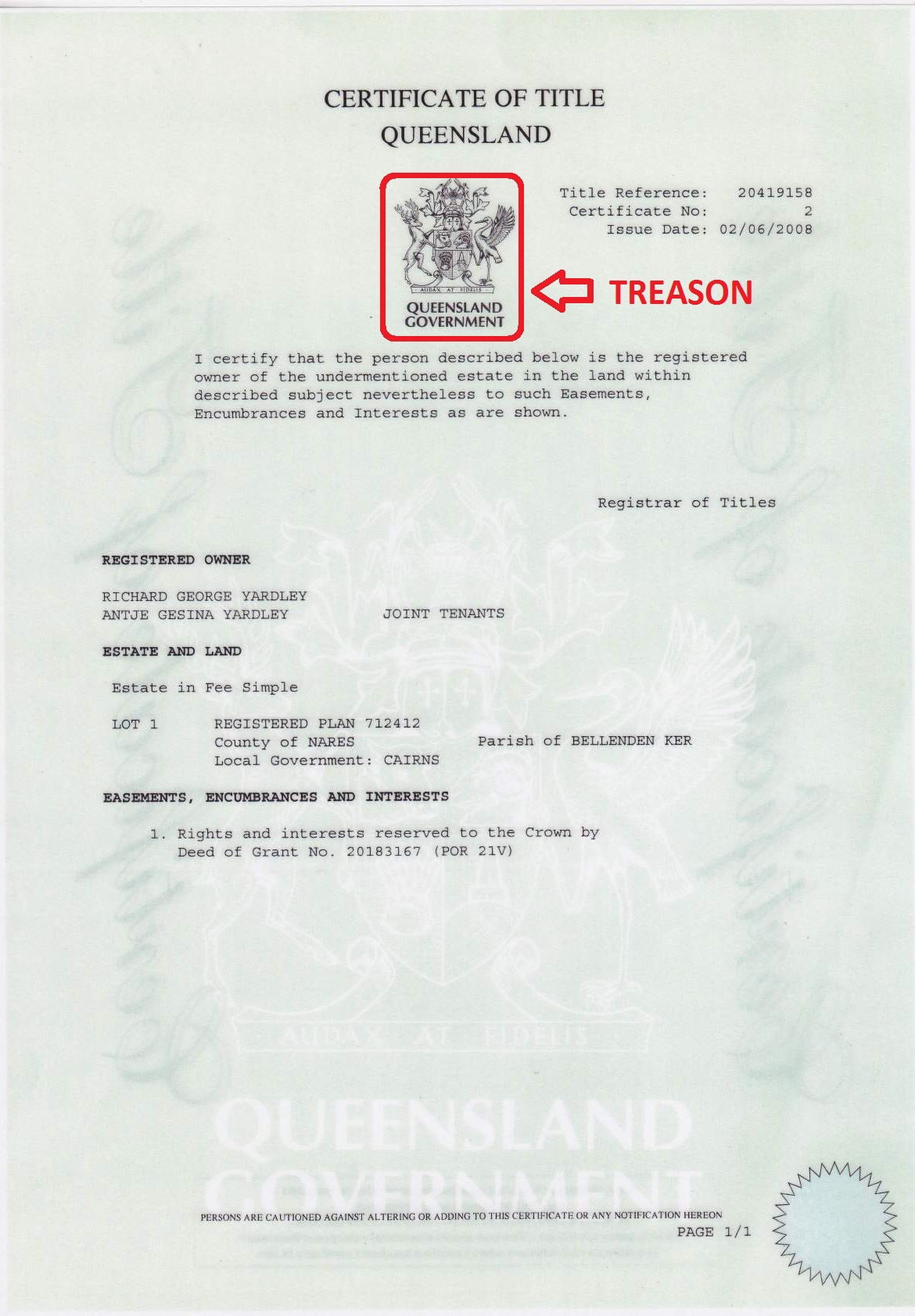 1 Certificate of Title p1