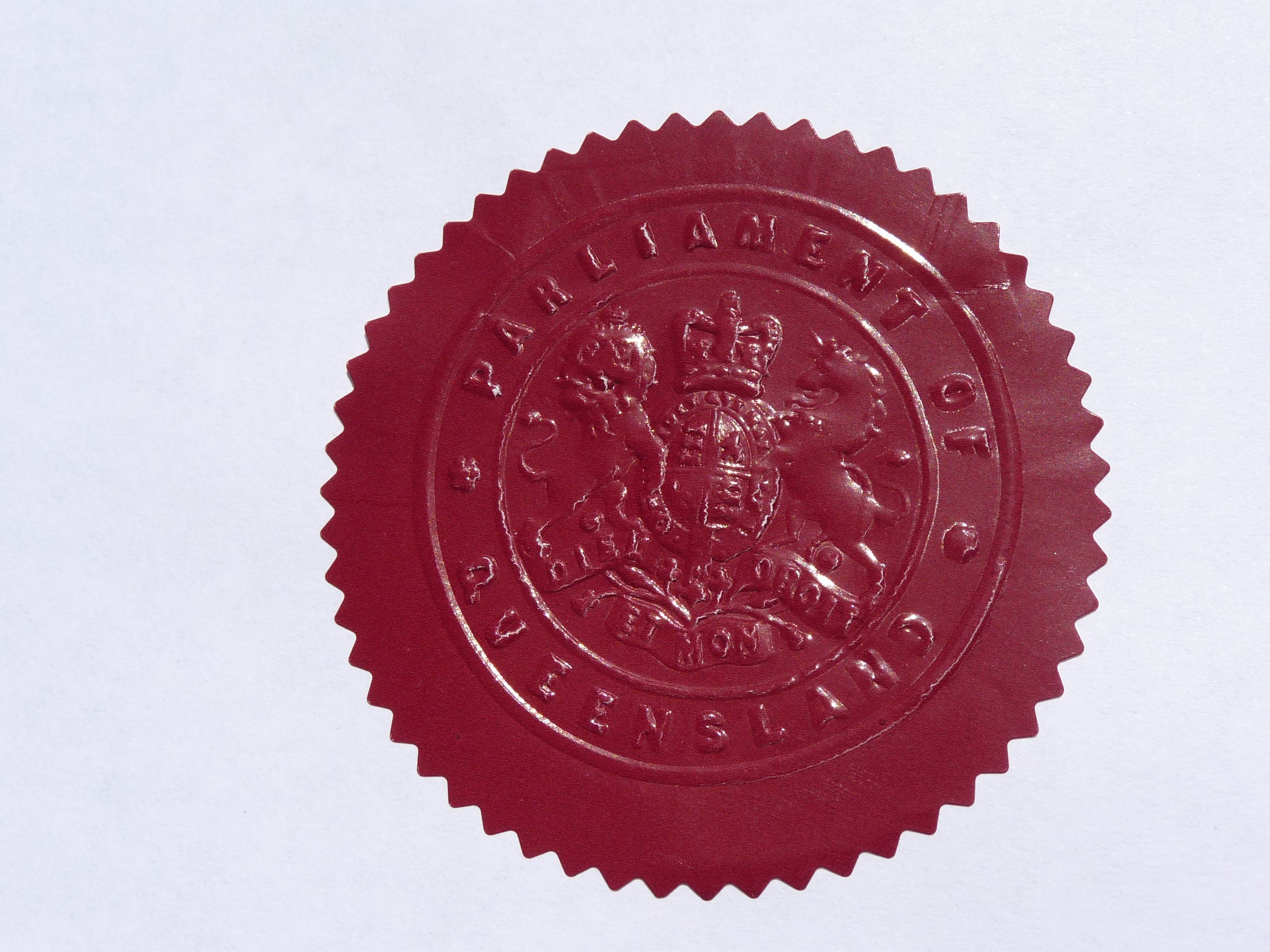 SEAL of the Paliament of Queensland 1991Acts79,80 P1000653 CROPPED.jpg